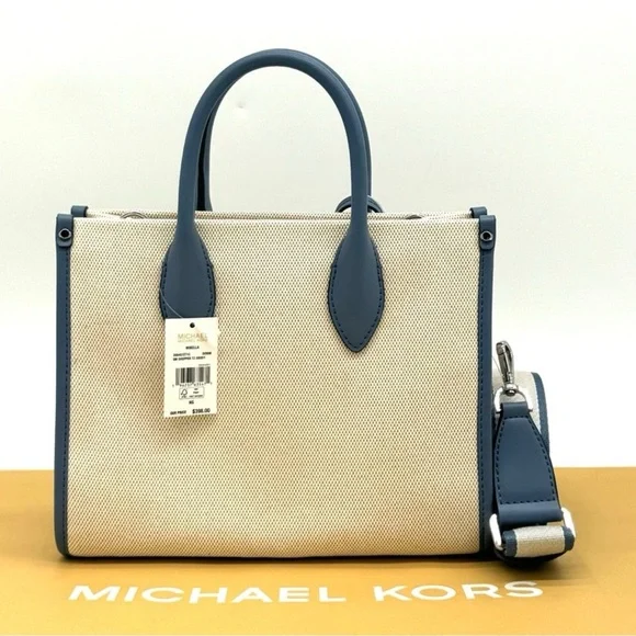 Michael Kors Mirella Small Pebbled LeatherCrossbody Bag Light Cream/Denim